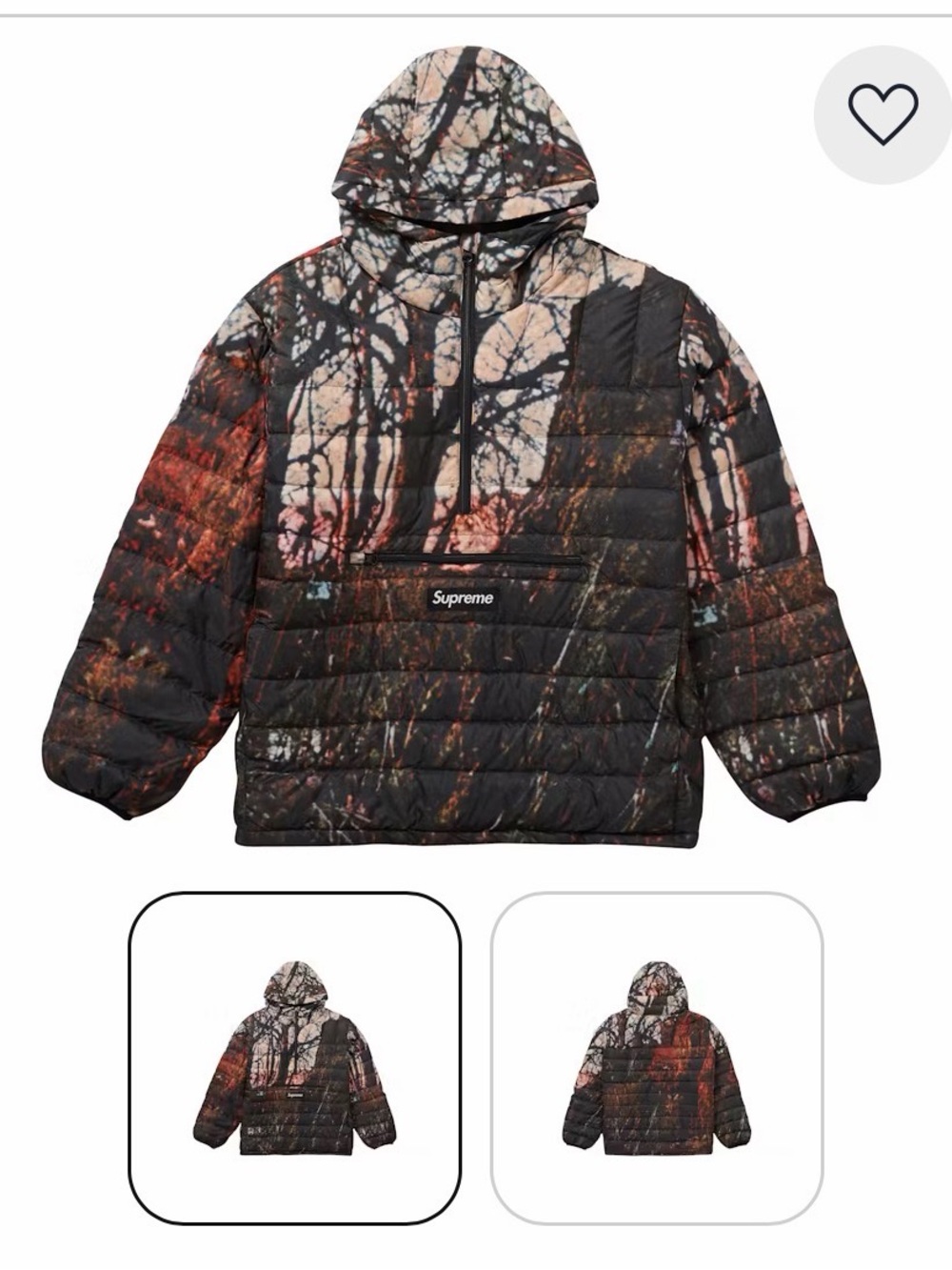Supreme Micro Down Half Zip Hooded Pullover Woods XL